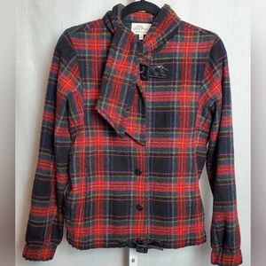Vintage LL Bean Women's Size 2 Wool Plaid Jacket w/attached scarf Red/Black